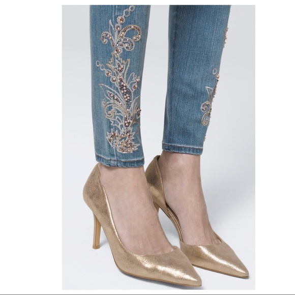 SOLD-NWT White House Black Market Embellished Skinny Jeans Size 6 Long Length - Picture 3 of 11